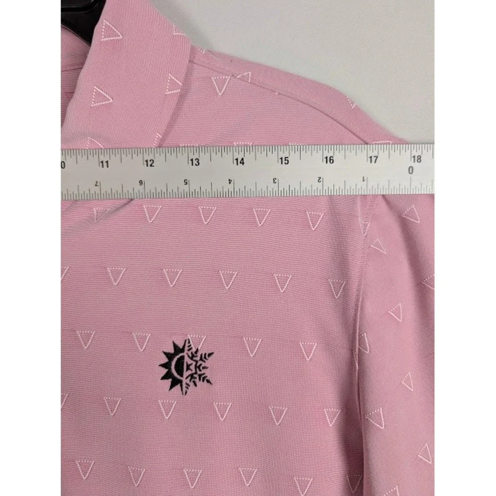 Levelwear Golf Polo Shirt Mens M Pink Geometric Sun/Snowflake Logo Button Collar